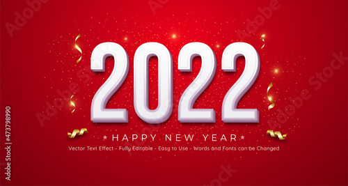 2022 happy new year with 3d style lettering on red background