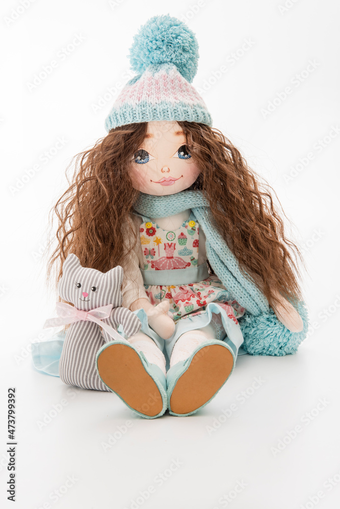 Girl with a doll, Blue Dress, A girl in a blue dress and a cat, child's play. Girl with a doll, Blue Dress, A girl in a blue dress and a cat, child's play.