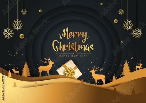 Merry Christmas black  background. Christmas golden hill with snowflakes. web banner Vector illustration design