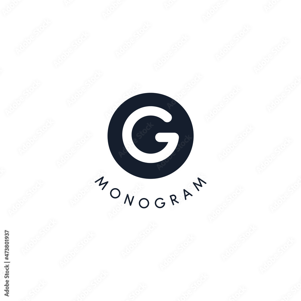 Black logo with cut out silhouette of letter G, round monogram for business and branding. Modern vector logotype, circle badge negative space style Black logo with cut out silhouette of letter G, round monogram for business and branding. Modern vector logotype, circle badge negative space style