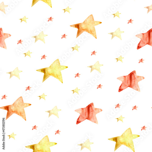 Bright stars watercolor seamless pattern. Template for decorating designs and illustrations.