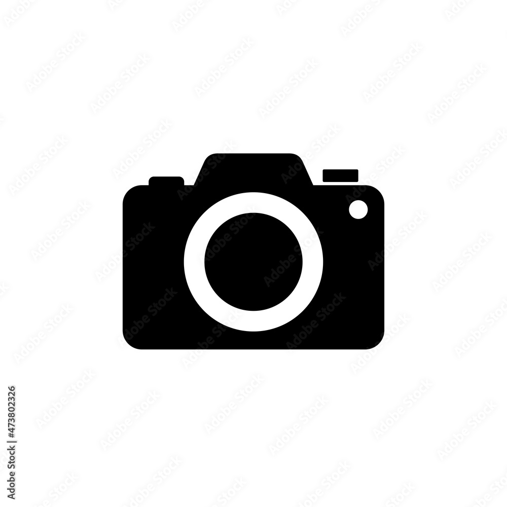 Photo camera icon. Photography symbol. Photographing sign. Isolated raster illustration on white background.