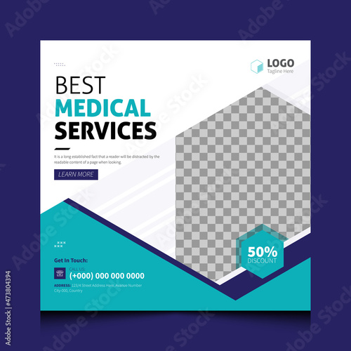 Medical Health Care Social Media Post Template. Square Social Media Banner For Your Hospital or Clinic