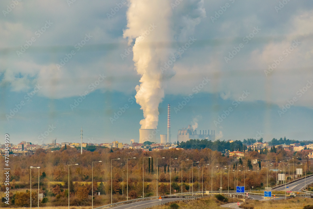 Factory Chimney Smoke, Peloponnese, Greece