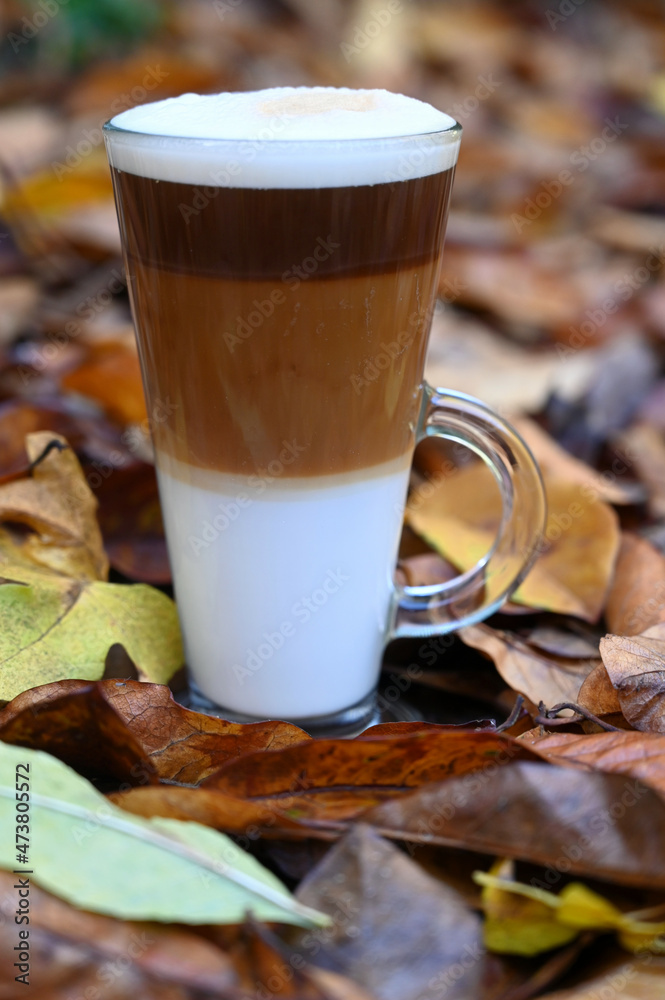 Autumn leaves and gingerbread latte coffee Autumn leaves and gingerbread latte coffee