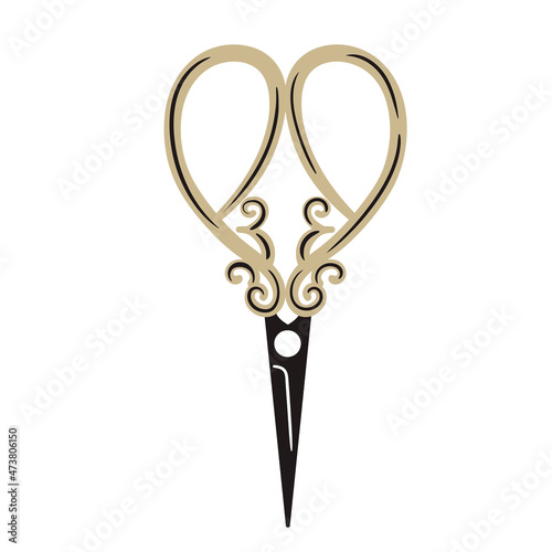 stained scissors for sewing. hand-drawn illustration in cartoon style