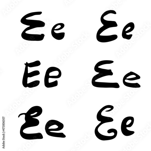 Vector handwritten letter E. Brush lettering. Hand drawn collection of letters for design