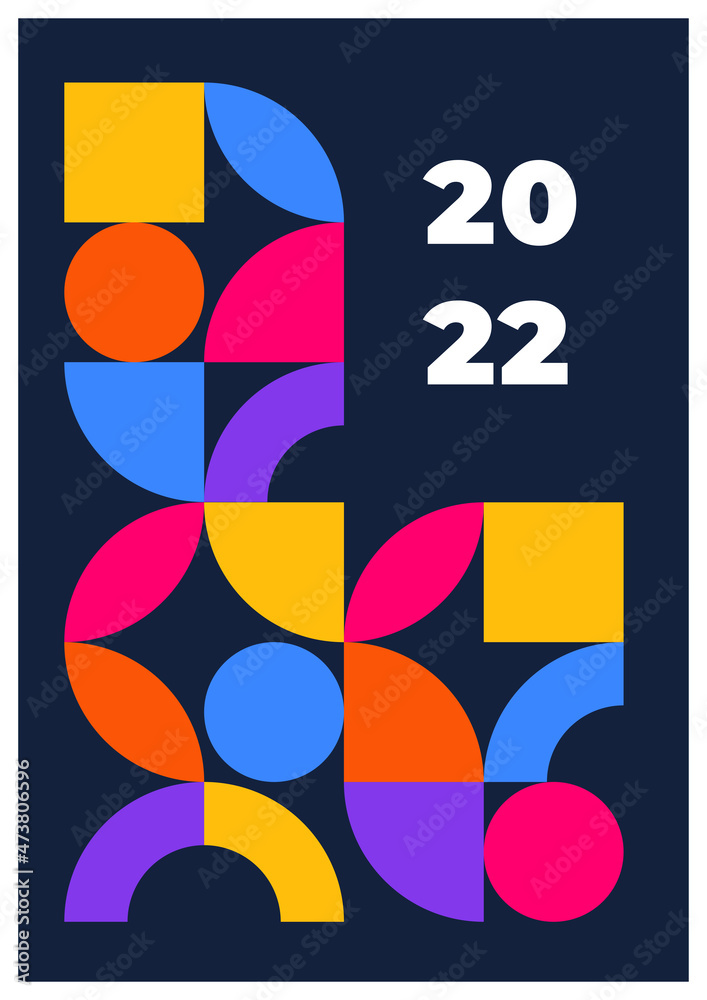 Wonderfull New Year Abstract Flat Geometric Cover A4 Design Background