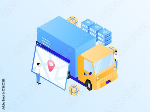 Package Sent Tracking Isometric Illustration Light Gradient. Suitable for Mobile App, Website, Banner, Diagrams, Infographics, and Other Graphic Assets.