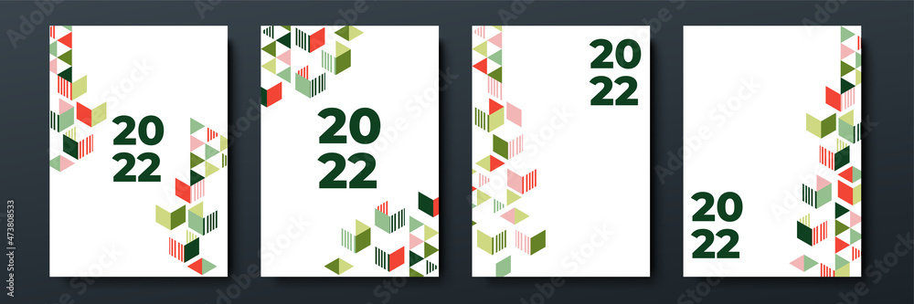 Obraz premium New Year White Green Abstract 3D Geometric Cover A4 Design Background