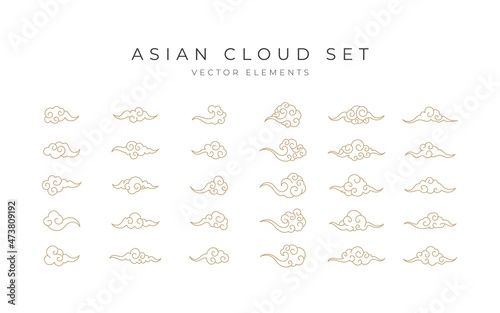 Asian design element set. Collection of gold cloud vector in chinese style