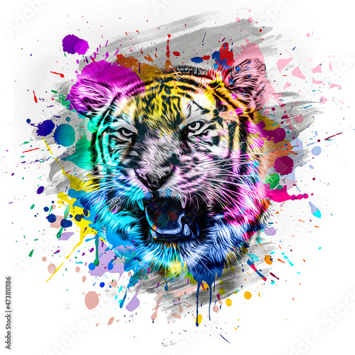 Bright abstract colorful background with tiger