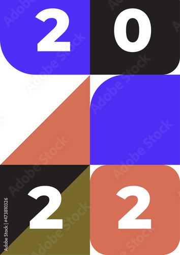 Fototapeta Naklejka Na Ścianę i Meble -  Design of 2022 happy new year background. Strong typography. Colorful and easy to remember. Design for branding, presentation, portfolio, business, education, banner. Vector, illustration