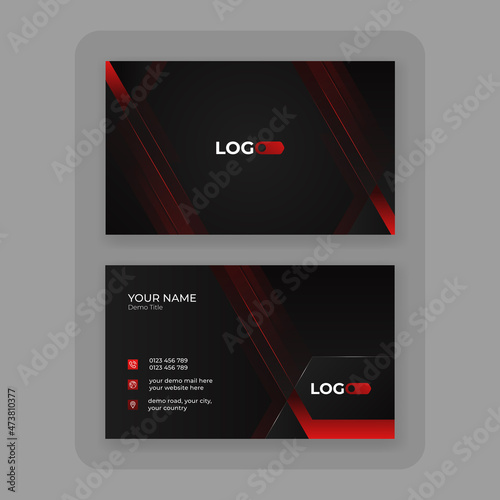 Futuristic red and black geometric business card design, Professional abstract creative business card template