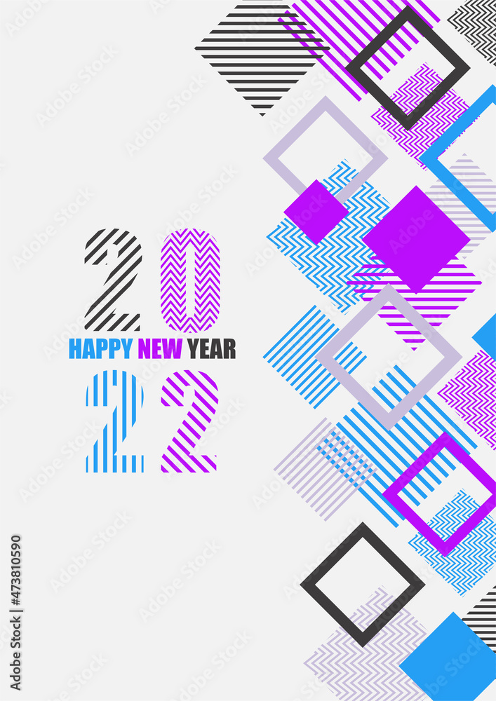 Design of 2022 happy new year background. Strong typography. Colorful and easy to remember. Design for branding, presentation, portfolio, business, education, banner. Vector, illustration