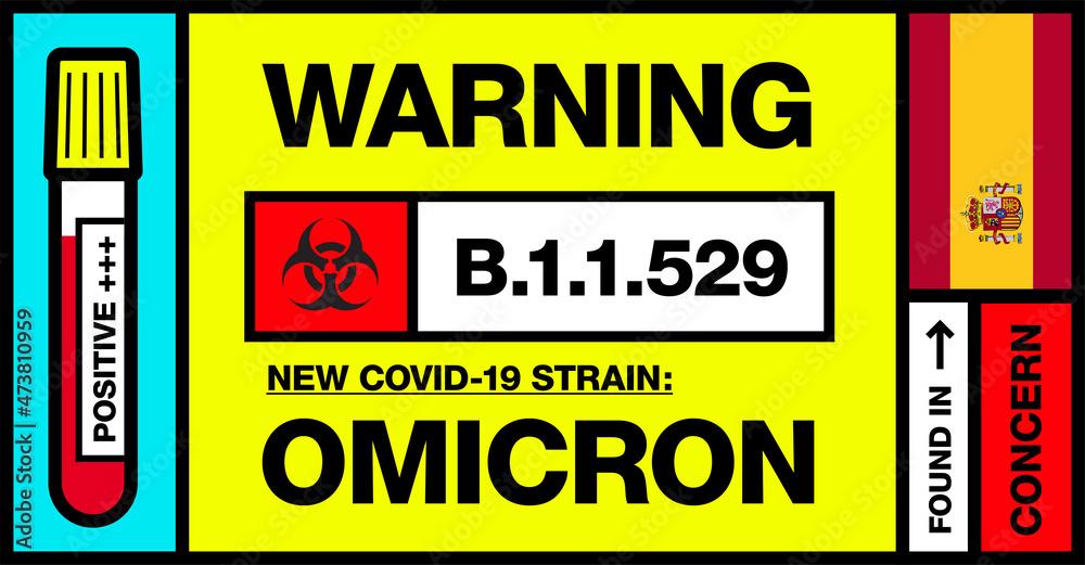Spain. Covid-19 New Strain Called Omicron. Found in Botswana and South Africa. Warning Sign with Positive Blood Test. Concern. B.1.1.529.