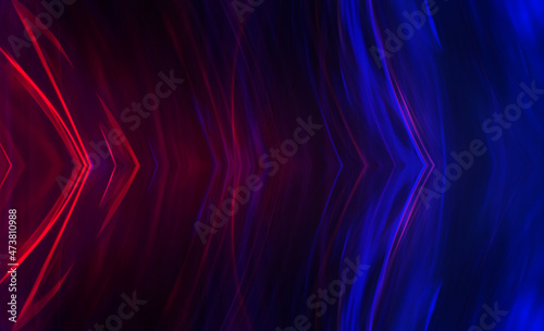 Dark abstract futuristic background with ultraviolet neon glow. Laser neon lines, waves.