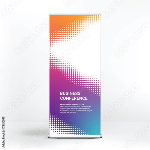 Banner design, roll-up stand for advertising, conferences, seminars, poster template for placing photos and text. Creative background for presentation