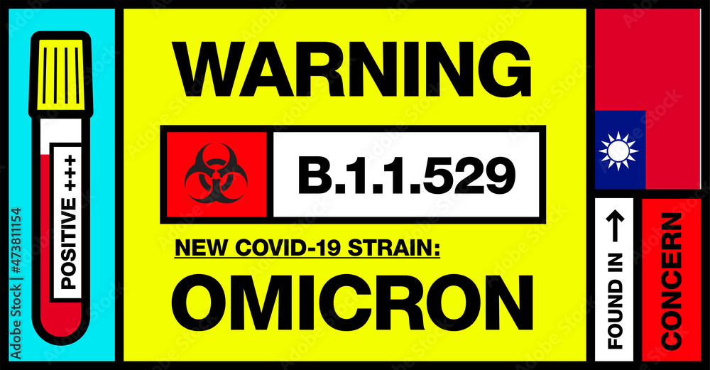 Taiwan. Covid-19 New Strain Called Omicron. Found in Botswana and South Africa. Warning Sign with Positive Blood Test. Concern. B.1.1.529.