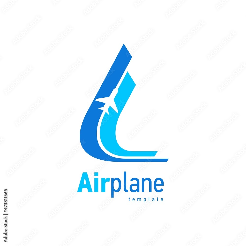 Airplane logo blue flight up stripes curves