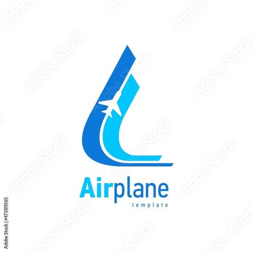 Airplane logo blue flight up stripes curves