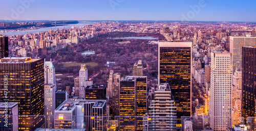 Photography Aerial view of the architecture of New York city in the USA.