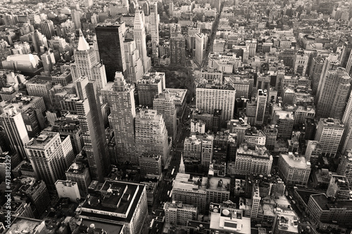 Aerial view of the architecture of New York city in the USA.