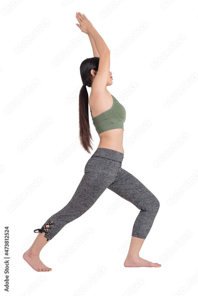 Young sporty attractive Asian women practicing yoga at home, isolated on white background Young sporty attractive Asian women practicing yoga at home, isolated on white background