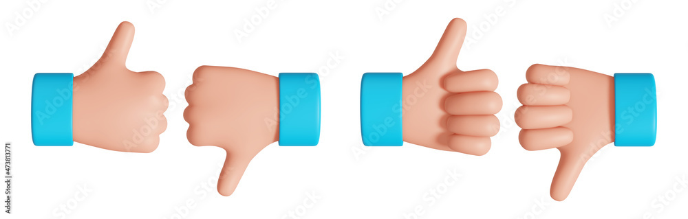 Cartoon hand with thumb up and down gesture. Vote or rating design ...