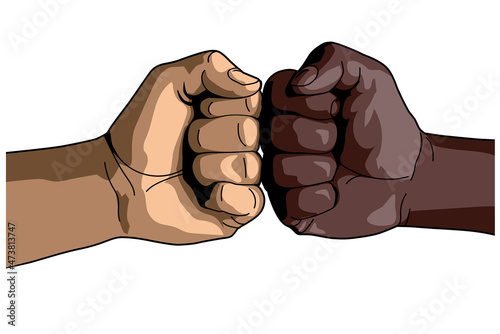 Male fist colored greeting partnership two hands gesture. Vector illustration