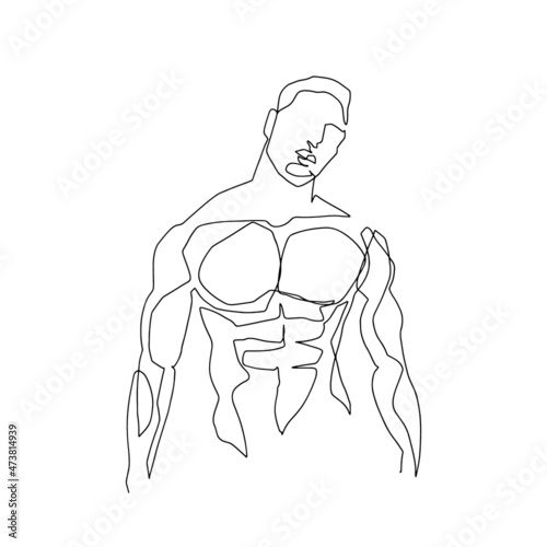 Continuous line male figure naked strong muscular healthy vector illustration hand drawn design print graphics style
