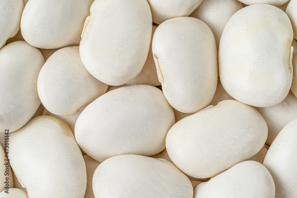 Macro shot of white haricot beans background. Overhead Macro shot of white haricot beans background. Overhead