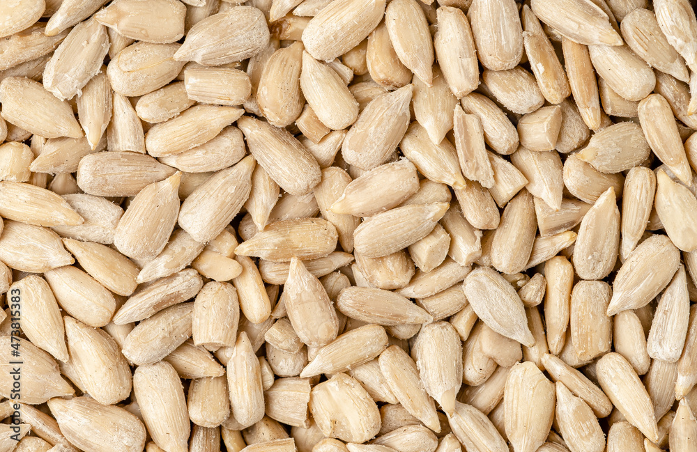 Macro shot of peeled sunflower seeds. Top view Macro shot of peeled sunflower seeds. Top view