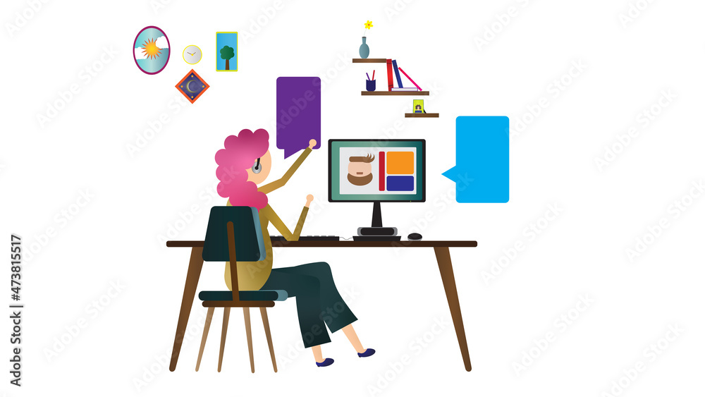 Woman working from home. Video call. Distant work Woman working from home. Video call. Distant work