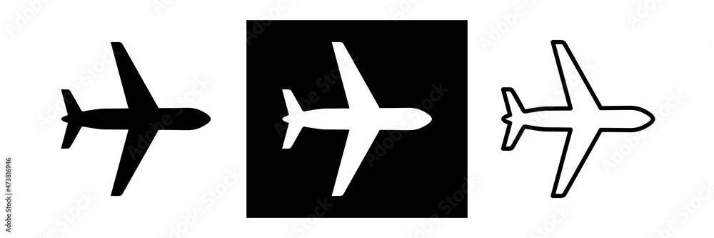 Airplane icons set. Plane flight pictogram. Transport, symbol travel. Isolated raster illustration on white background. Airplane icons set. Plane flight pictogram. Transport, symbol travel. Isolated raster illustration on white background.