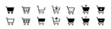 Set of icons in pixel art style. Shopping cart standart icons in trending style for ecommerce website