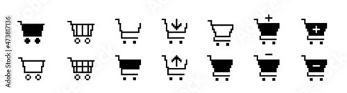 Set of icons in pixel art style. Shopping cart standart icons in trending style for ecommerce website photo