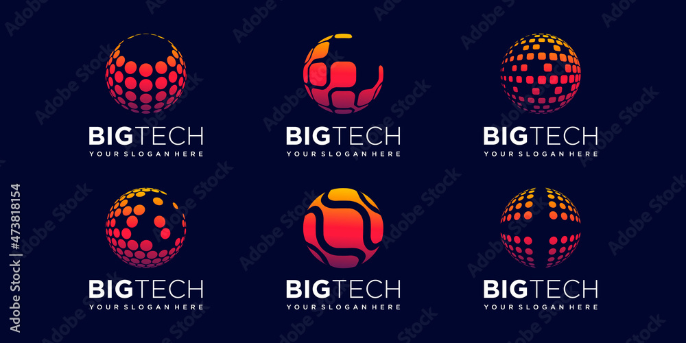 set of global technology Logo Design vector Template. - obrazy, fototapety, plakaty 
