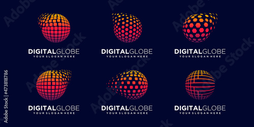 set of abstract global digital Logo Design vector Template.