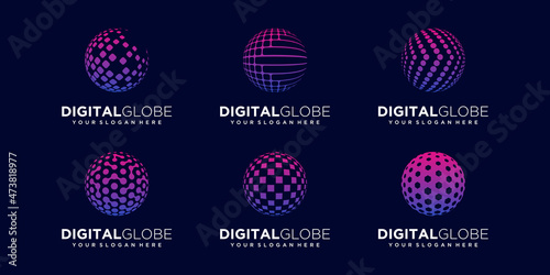 set of abstract planet technology Logo Design vector Template.