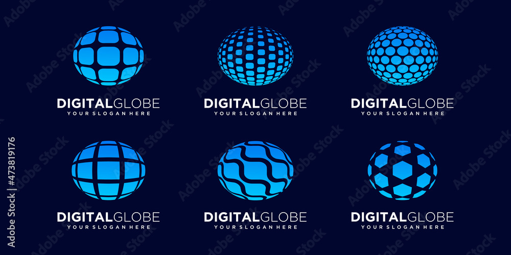 set of abstract earth technology digital Logo Design vector Template. set of abstract earth technology digital Logo Design vector Template.