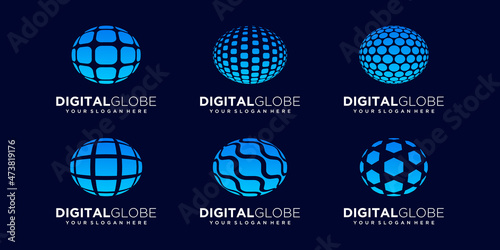 set of abstract earth technology digital Logo Design vector Template.