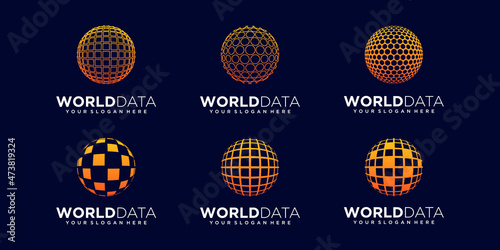 set of abstract world tech digital Logo Design vector Template.
