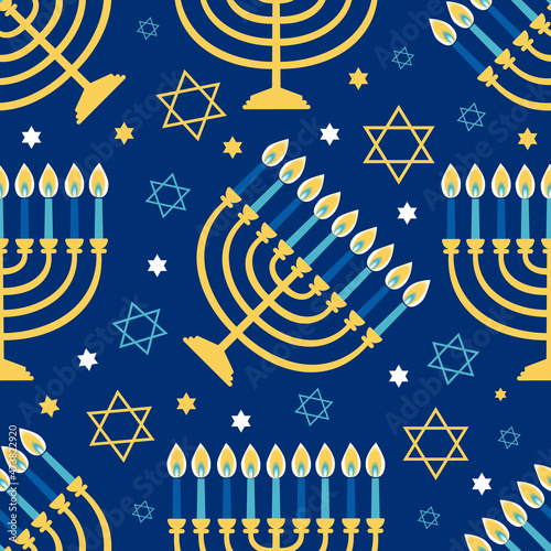 Hanukkah menorah seamless pattern. Religious background for jewish holidays. Vector illustration