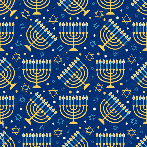 Hanukkah menorah seamless pattern. Religious background for jewish holidays. Vector illustration