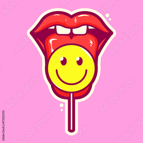 lips and happy lollipop cartoon