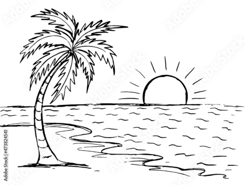  A palm tree painted in black on a white background