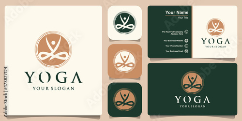 creative Yoga pose designed using grunge brush on sun background graphic vector.