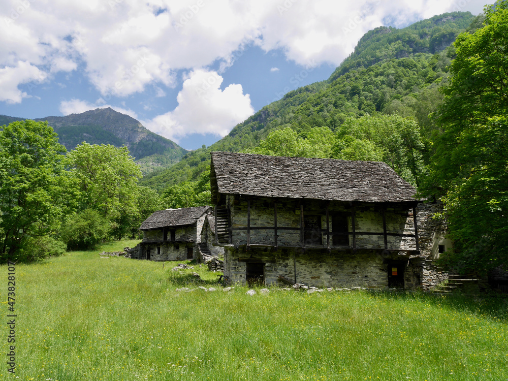 Typical Ticino stone houses in Verzasca Valley, Switzerland. Typical Ticino stone houses in Verzasca Valley, Switzerland.