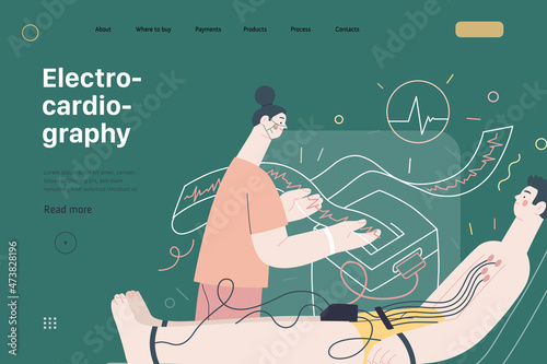 ECG electrocardiography - medical tests web template. Modern flat vector